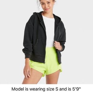 Women's Full Zip French Terry Acid Wash Hoodie - JoyLab Black Wash L